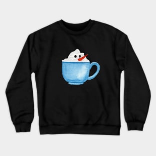 Hot Chocolate Snowman - Shy Snowman in a blue mug Crewneck Sweatshirt